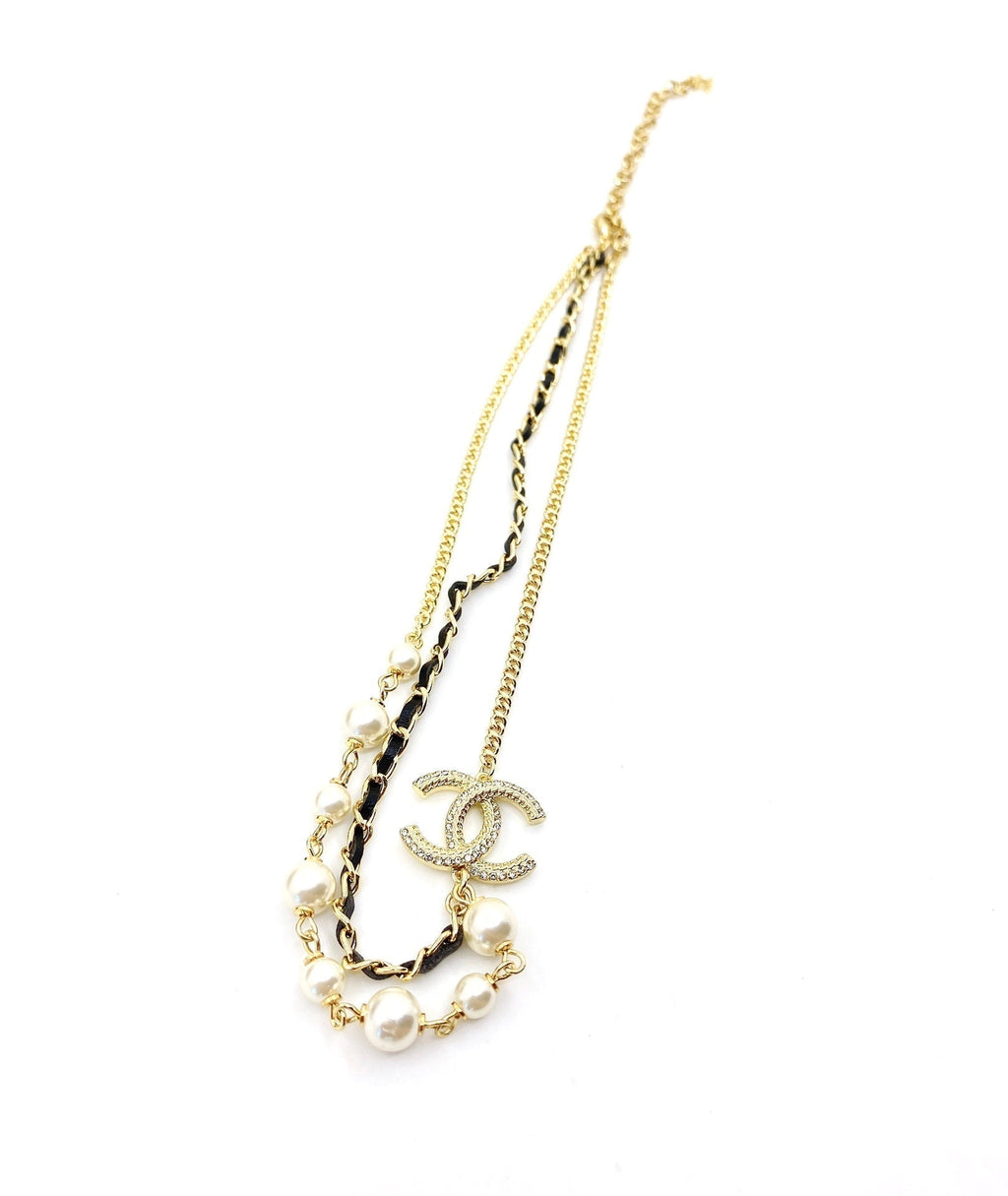 18K  Chanel Pearls & Leather Necklace