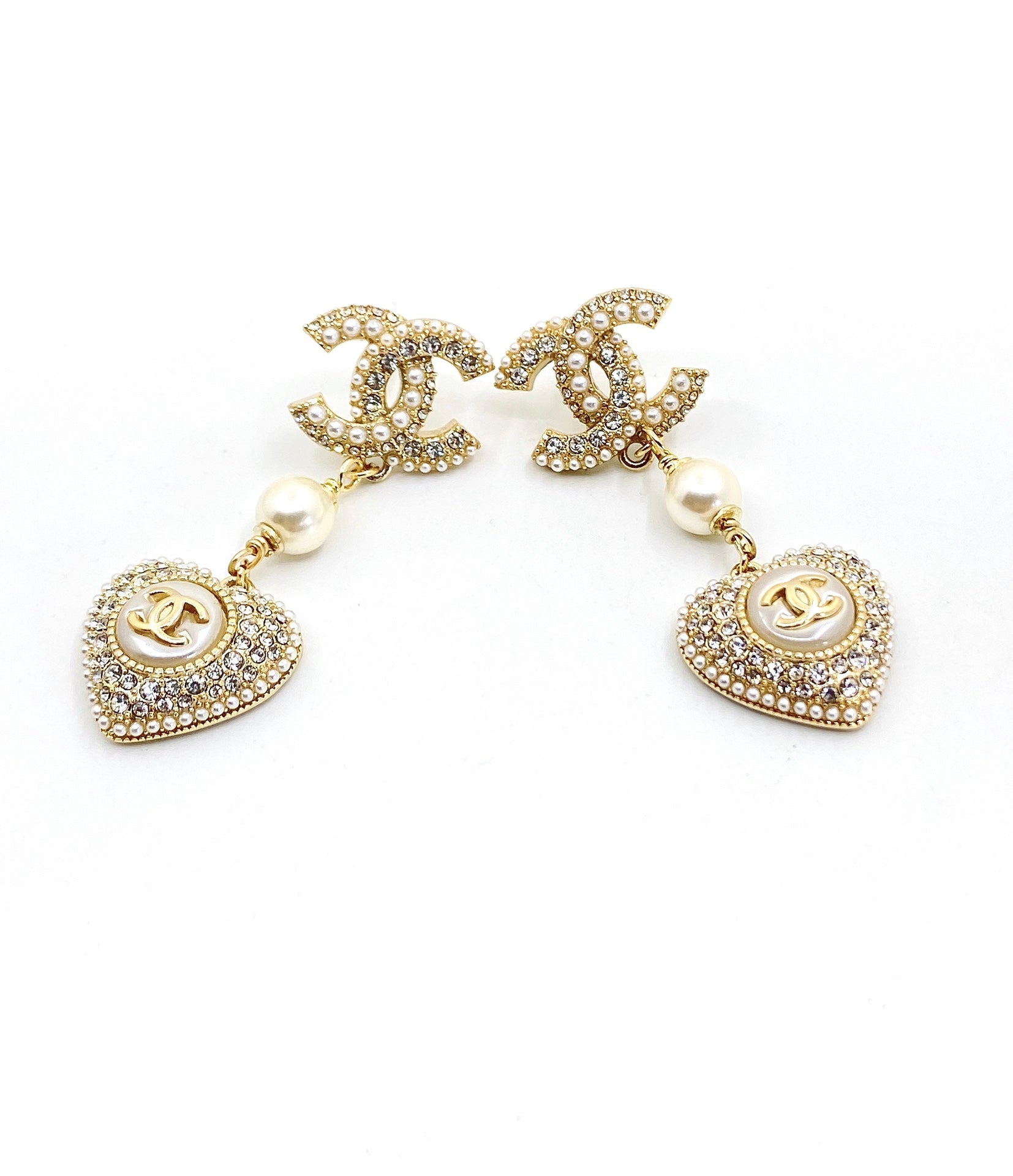 18K  Chanel Heart Drop Earrings