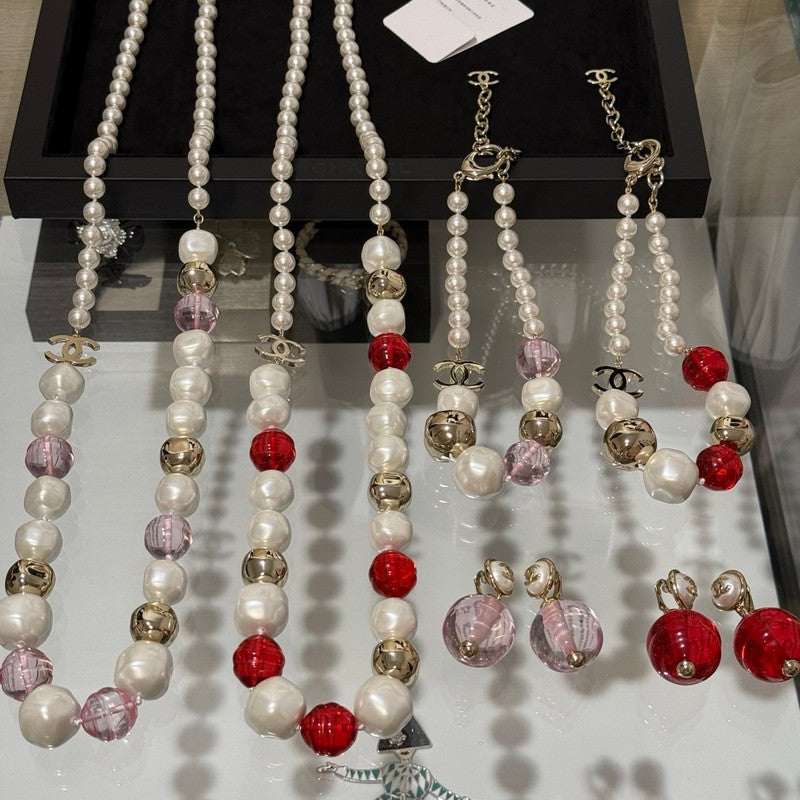 18K  Chanel Red Crystal Pearl Choker Necklace