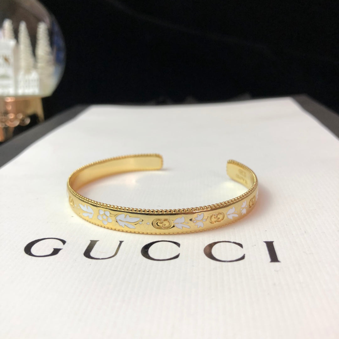 18K Double Gucci Icon Blossom Enamel Bangle Bracelet