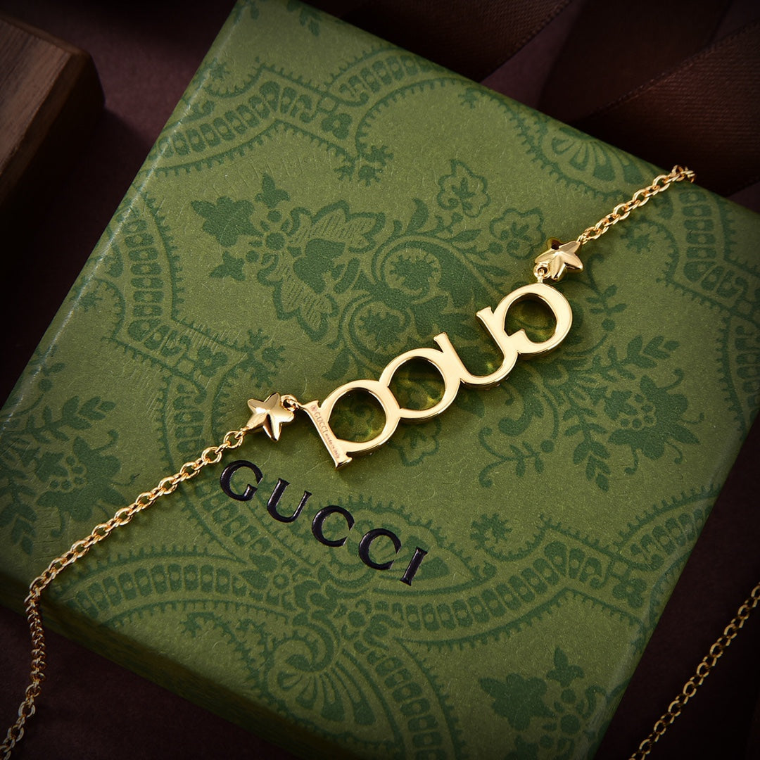 18K Double Gucci Embellished Script Letter Necklace