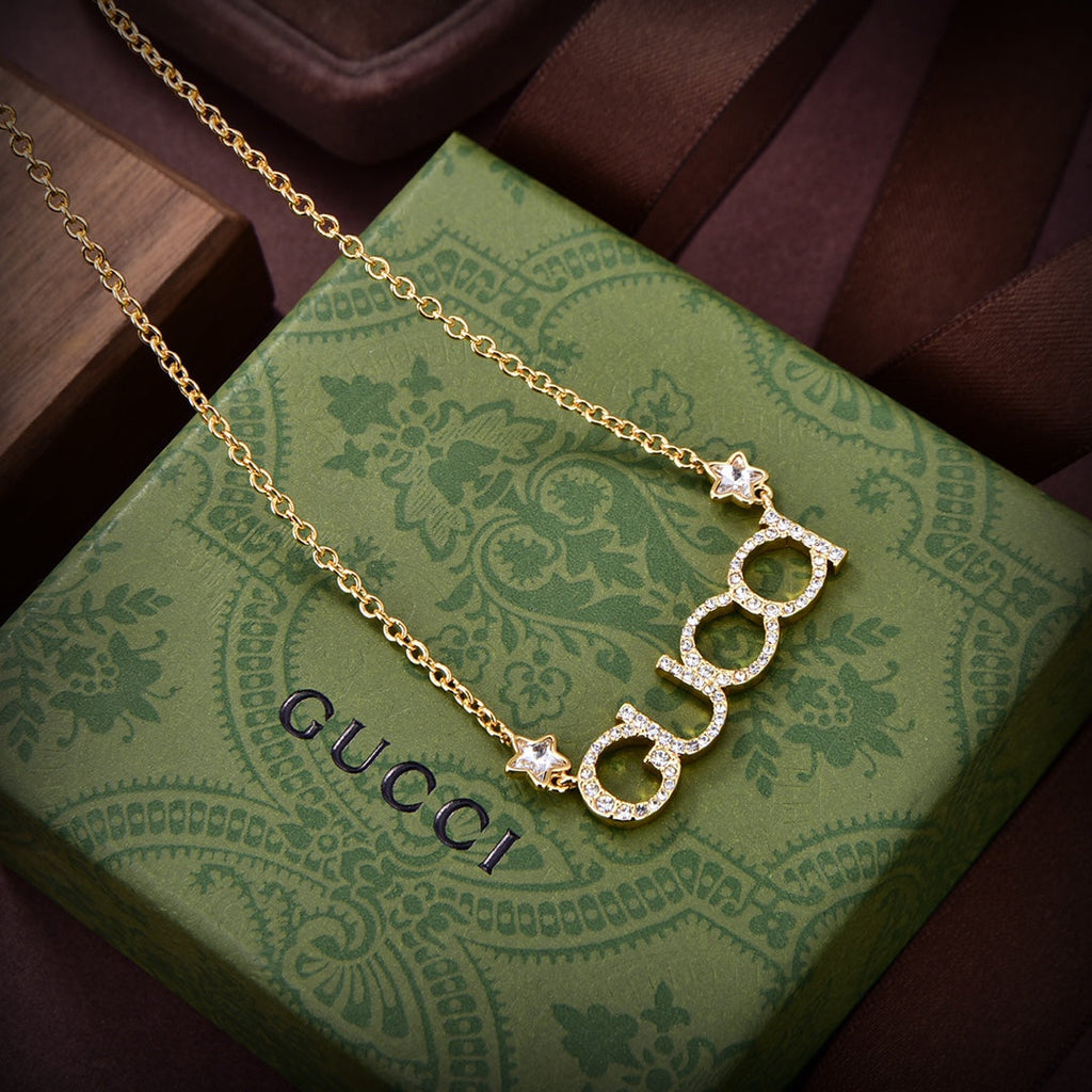18K Double Gucci Embellished Script Letter Necklace