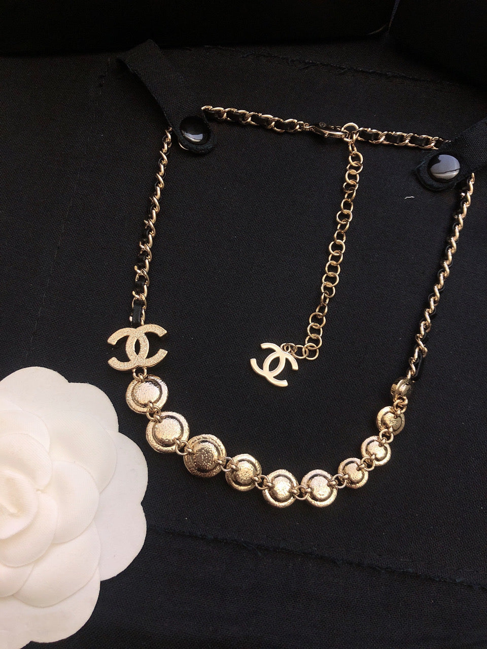 18K  Chanel Pink Crystals Leather Necklace