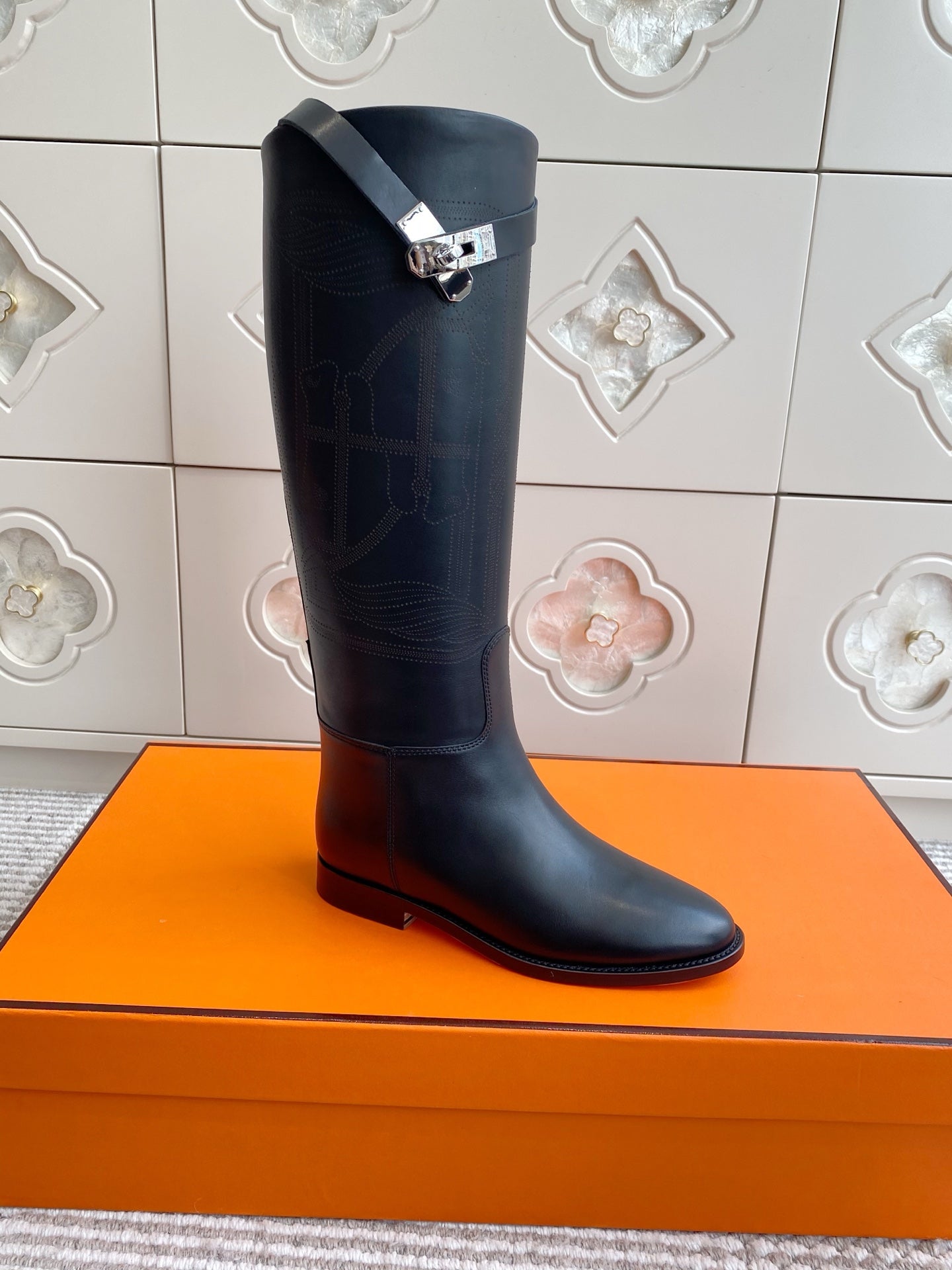 HERMES 25S JUMPING BOOTS IN BLACK LAMBSKIN WITH SILVER HARDWARE