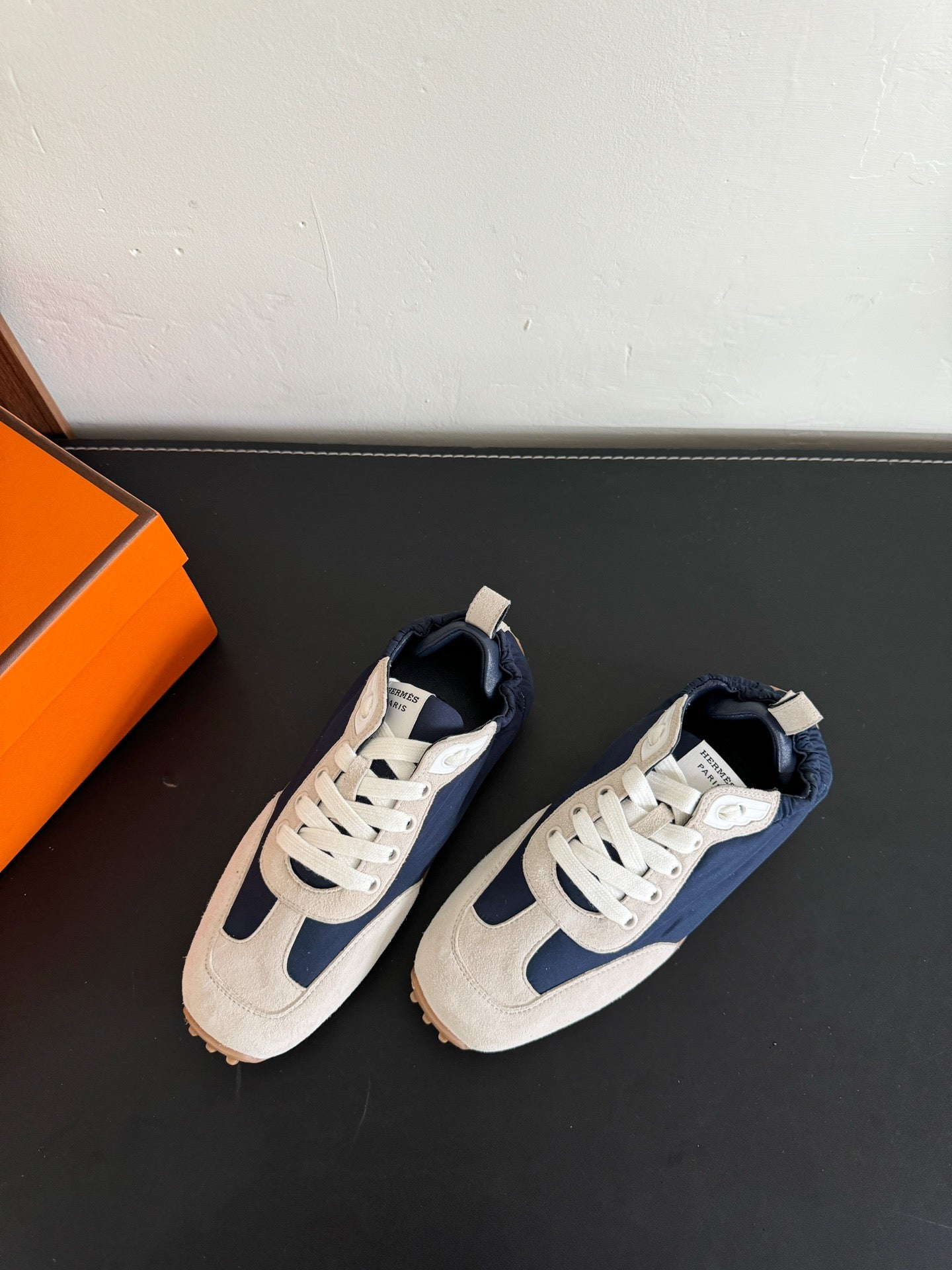 HERMES SKATEBOARD SHOES LIGHT GRAY MIX NAVY SUEDE