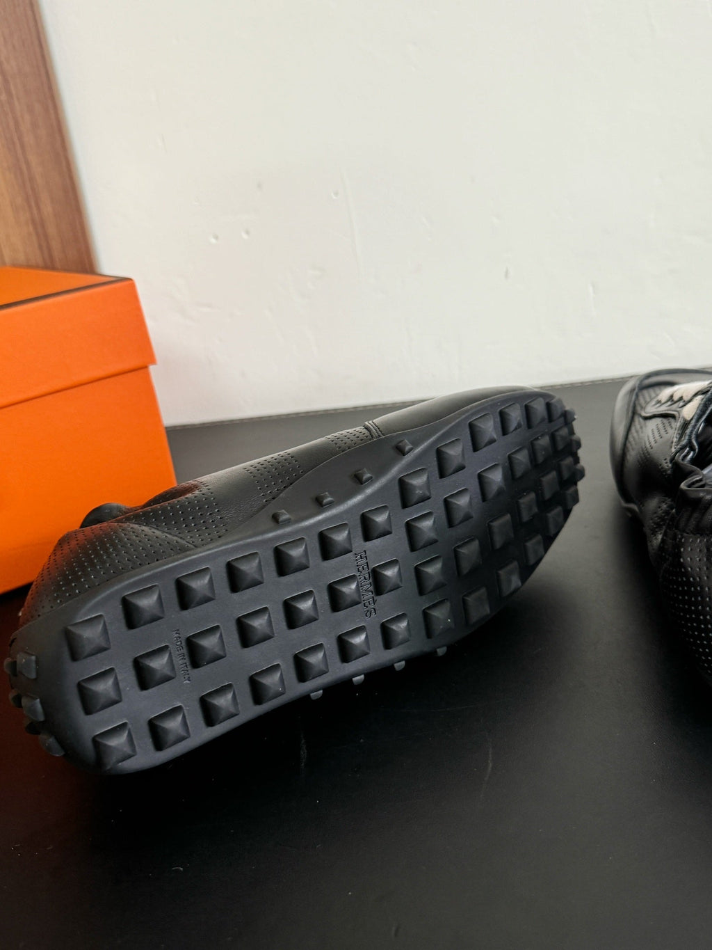 HERMES SKATEBOARD SHOES BLACK CALFSKIN