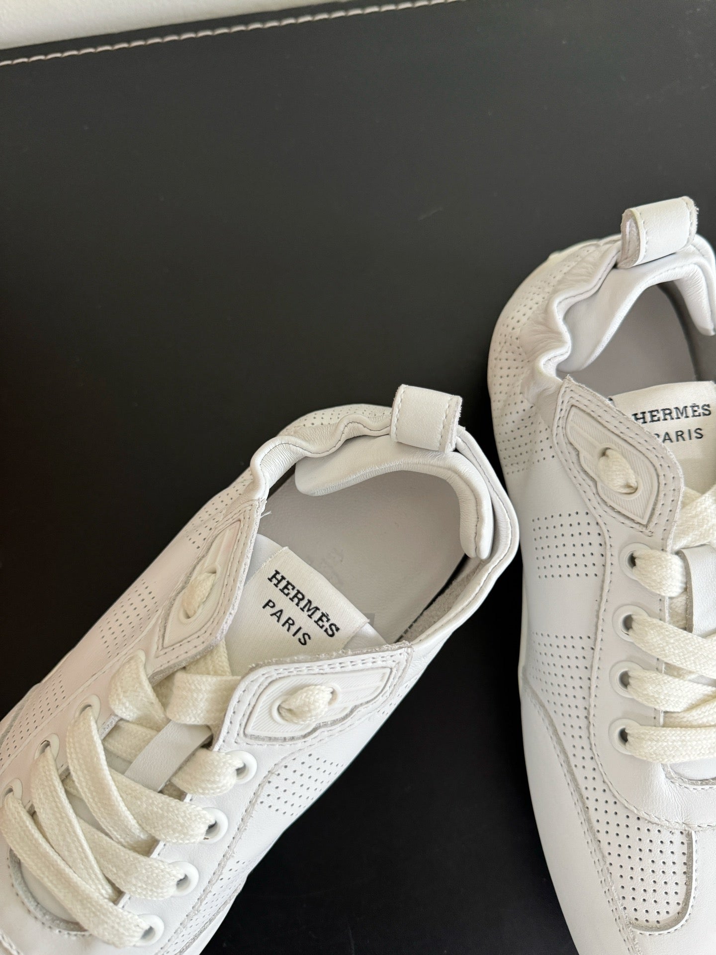 HERMES SKATEBOARD SHOES WHITE CALFSKIN