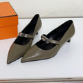 HERMES KIARA FLAT PUMP IN ARMY GREEN CALFSKIN