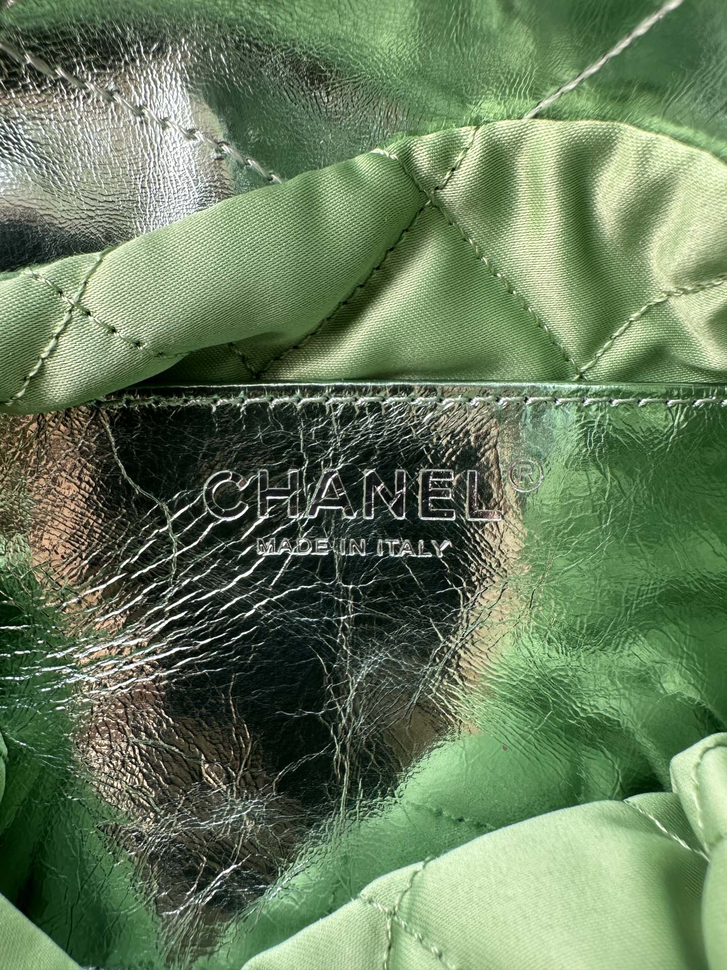 CHANEL MINI 20 BAG IN SEA GREEN METALLIC LAMBSKIN