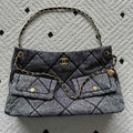 CHANEL 25S HOBO BAG 38 IN DARK GREY DENIM WITH GOLD HARDWARE