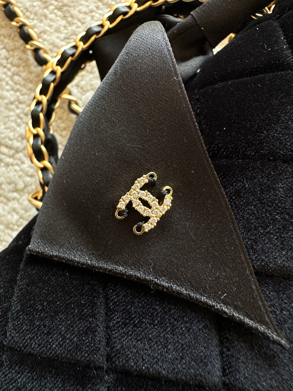 CHANEL 25S MINI FLAP BAG 23 IN BLACK VELVET WITH GOLD HARDWARE
