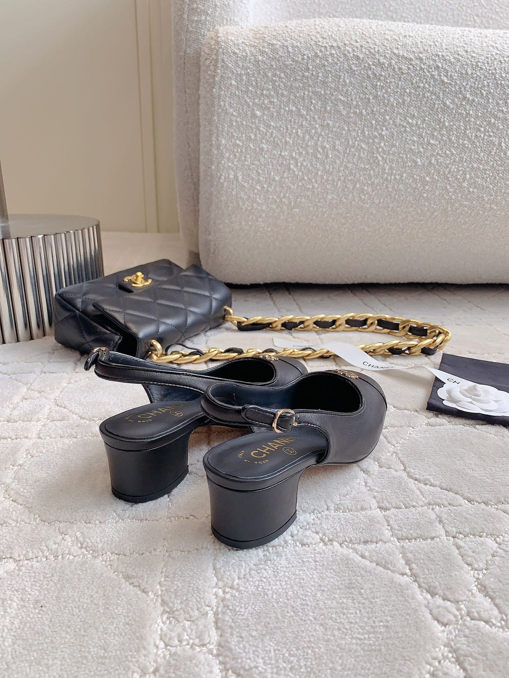 CHANEL SLINGBACKS 45 IN BLACK SHEEPSKIN