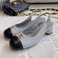 CHANEL SLINGBACKS IN SLATE GREY MIX BLACK SHEEPSKIN