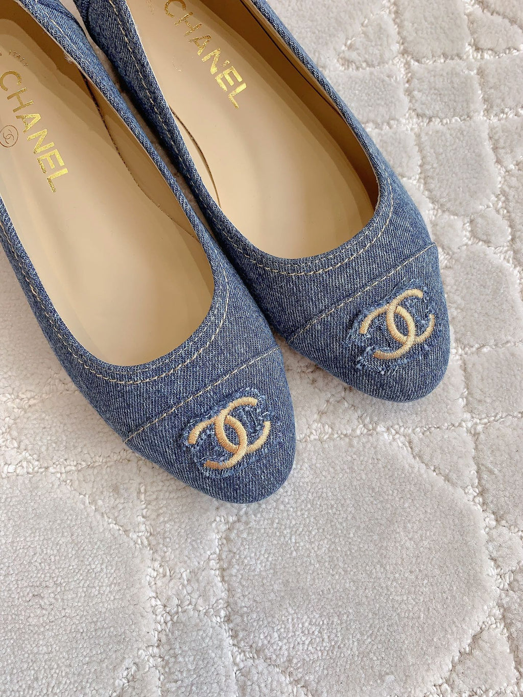 CHANEL BALLET FLATS IN AEGEAN BLUE DENIM