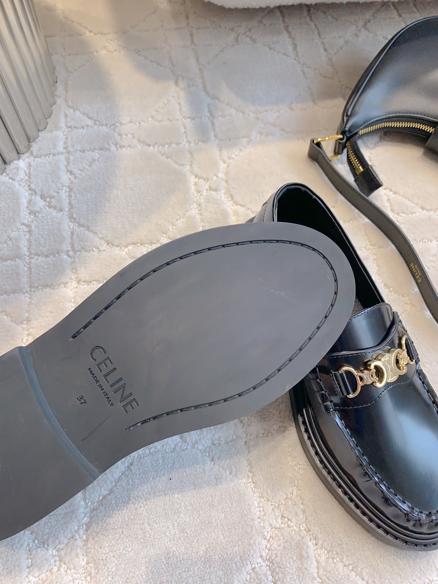 CELINE CHANEL  25S ARC DE TRIOMPHE LOAFERS IN BLACK SHINY CALFSKIN GOLD HARDWARE