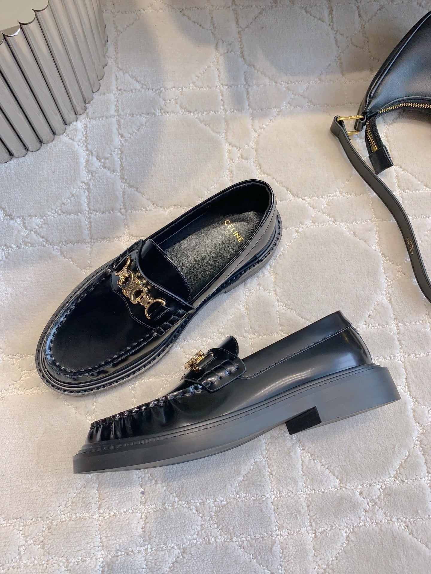 CELINE CHANEL  25S ARC DE TRIOMPHE LOAFERS IN BLACK SHINY CALFSKIN GOLD HARDWARE