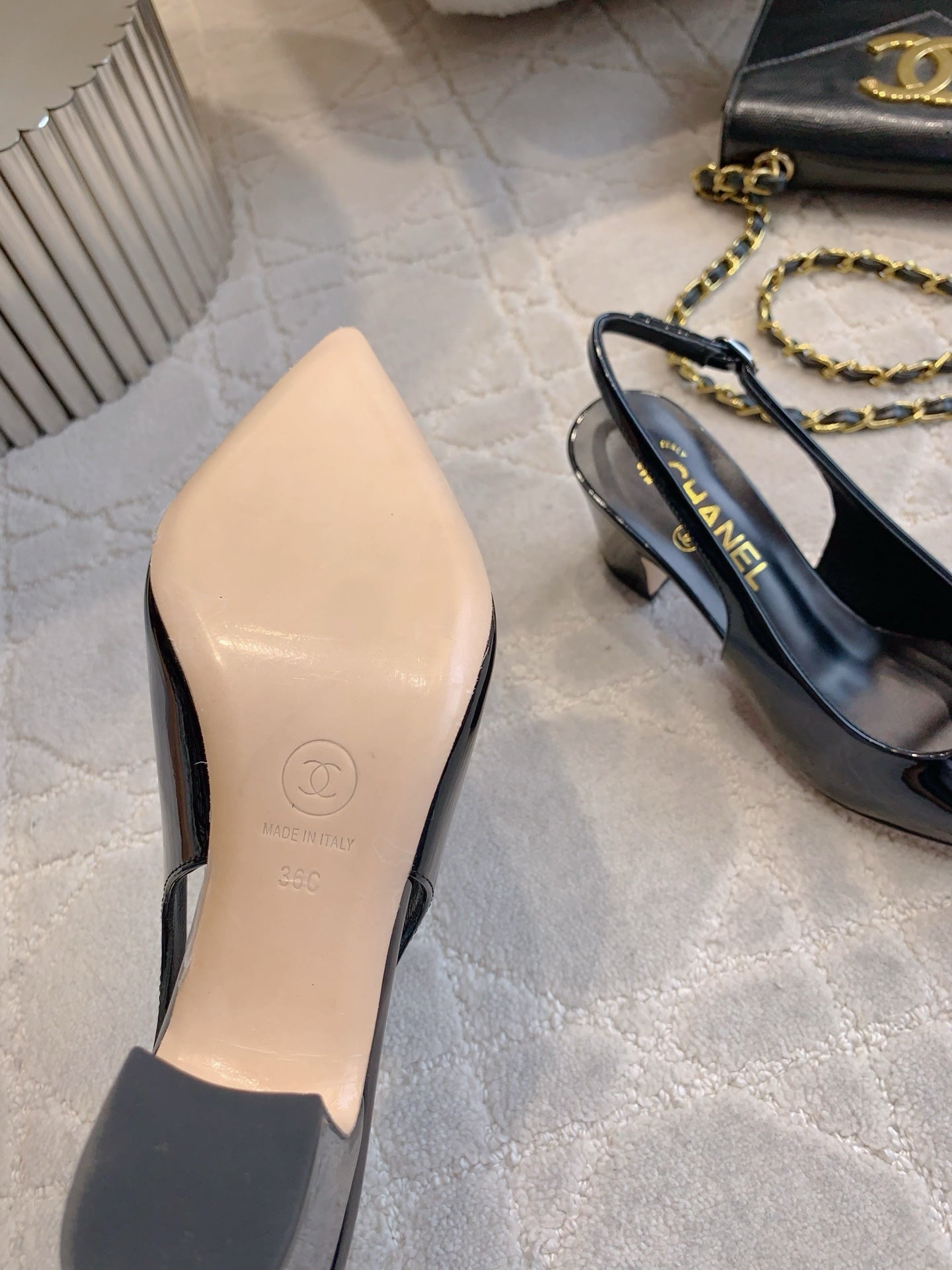 CHANEL HIGH SLINGBACKS 65 MM IN BLACK PATENT CALFSKIN