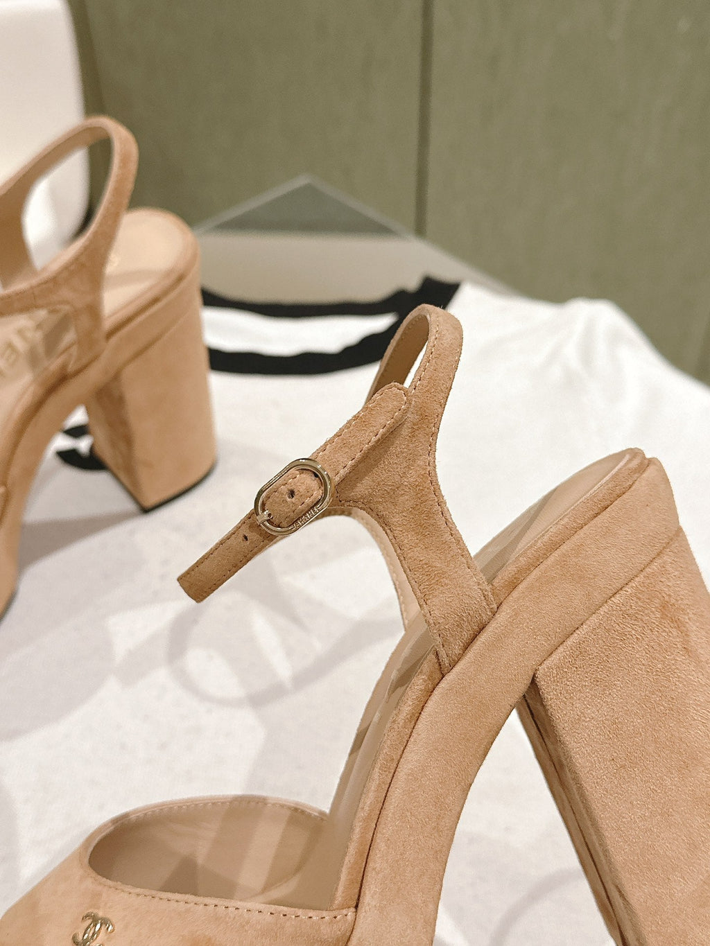 CHANEL HIGH SANDAL PEACH PINK SUEDE CALFSKIN