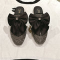 CHANEL JEWELED MULE WITH SILK BOW AND BLACK LAMBSKIN