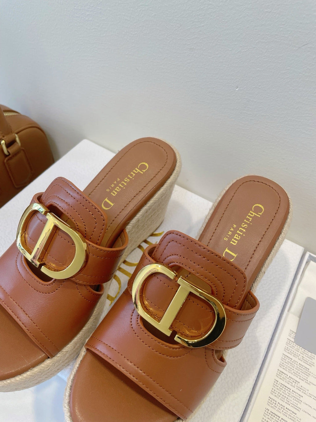 DIOR MONTAIGNE WEDGE SLIDE 95MM IN BROWN CALFSKIN