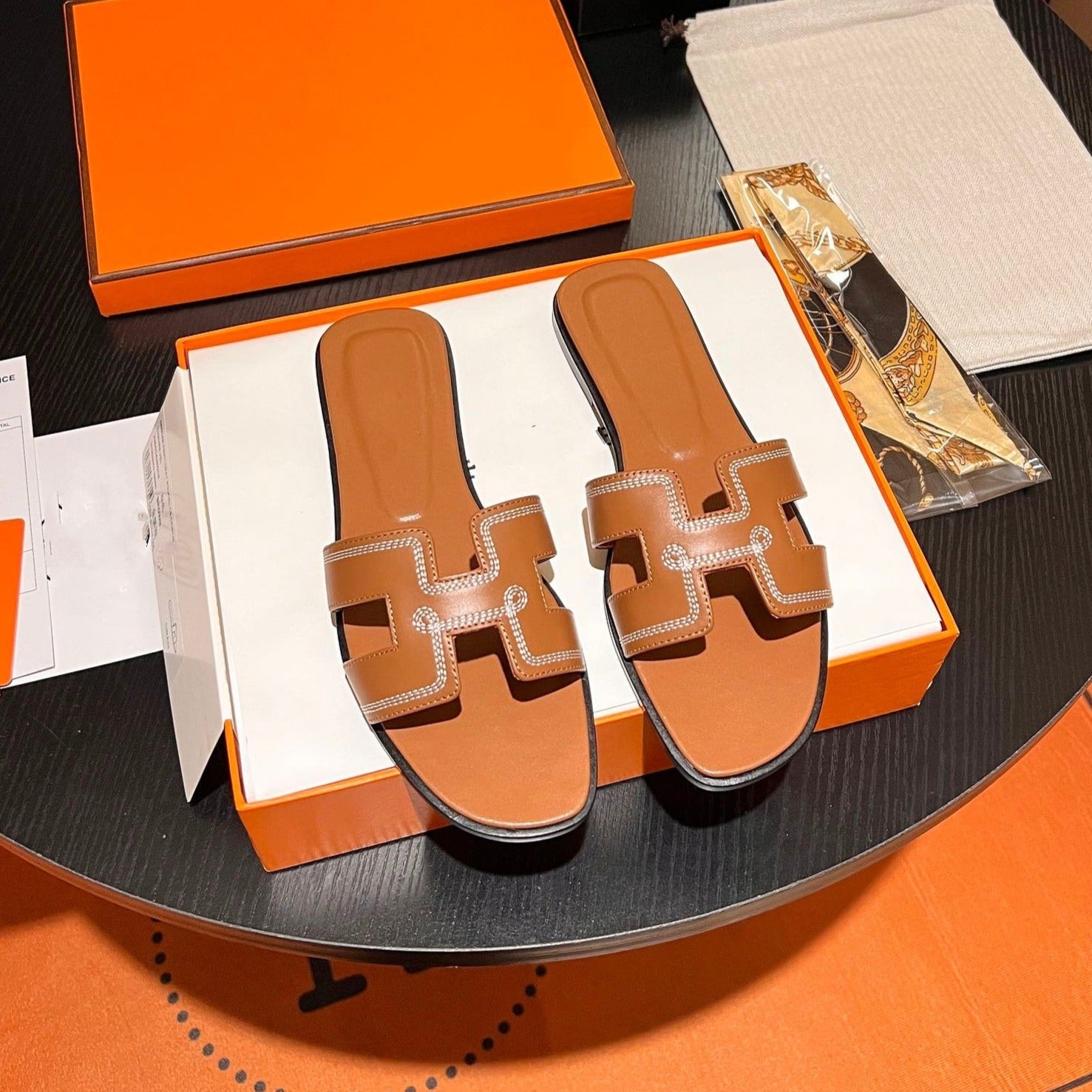 HERMES 0RAN SANDAL Calfskin Sandstone