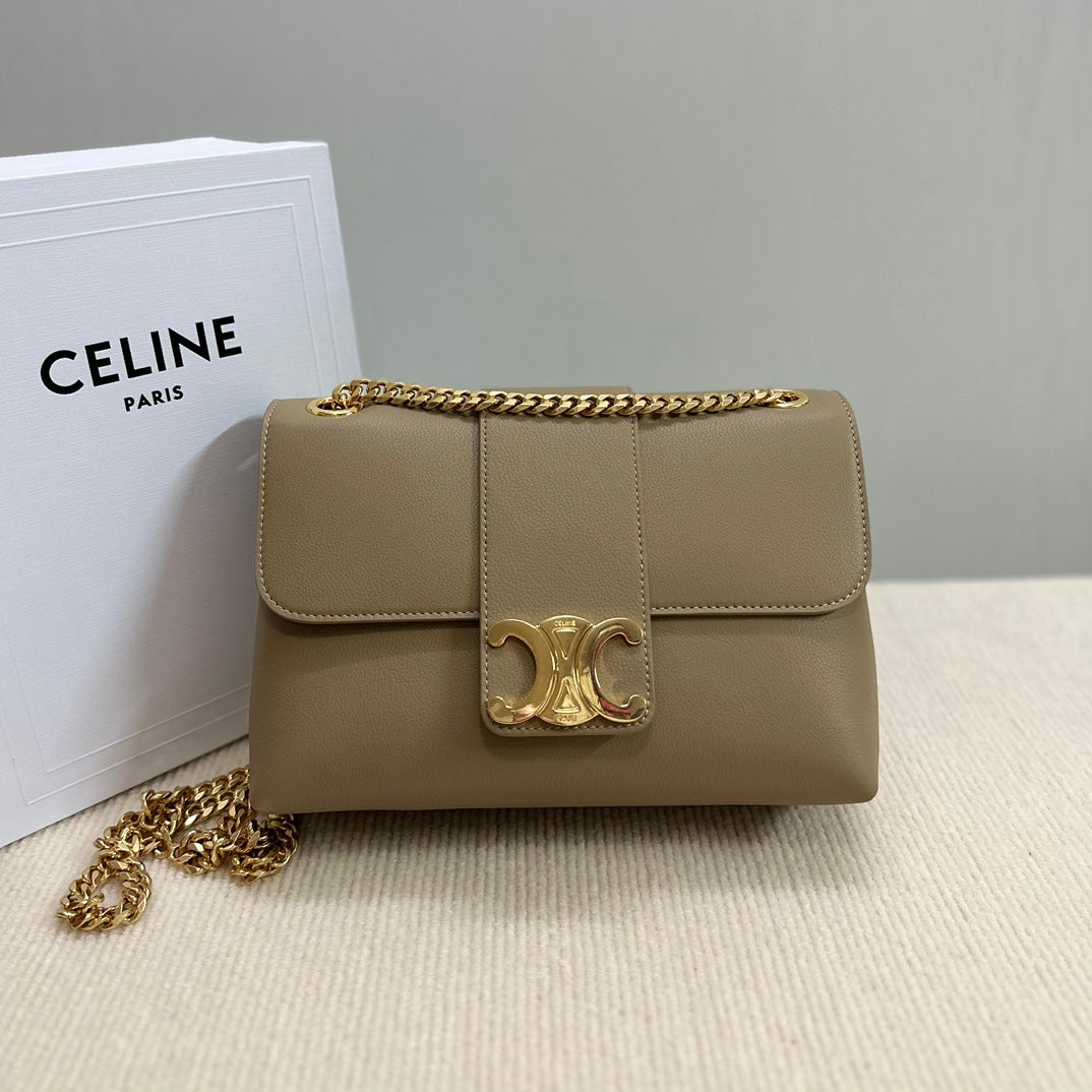 CELINE MEDIUM VICTOIRE BAG 25 IN SHADOW BROWN SUPPLE CALFSKIN GOLD HARDWARE