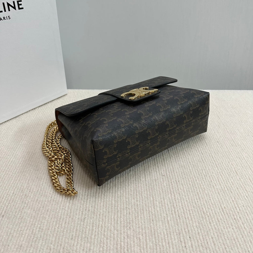 CELINE MEDIUM VICTOIRE BAG 25 IN BLACK TRIOMPHE CANVAS GOLD HARDWARE