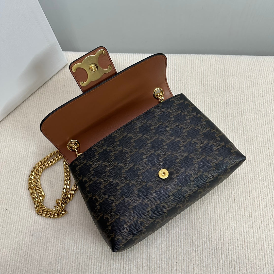 CELINE MEDIUM VICTOIRE BAG 25 IN BLACK TRIOMPHE CANVAS GOLD HARDWARE