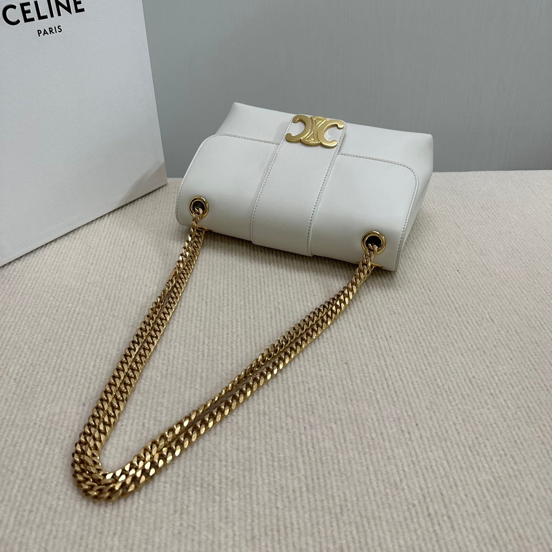 CELINE MEDIUM VICTOIRE BAG 25 IN WHITE SUPPLE CALFSKIN GOLD HARDWARE