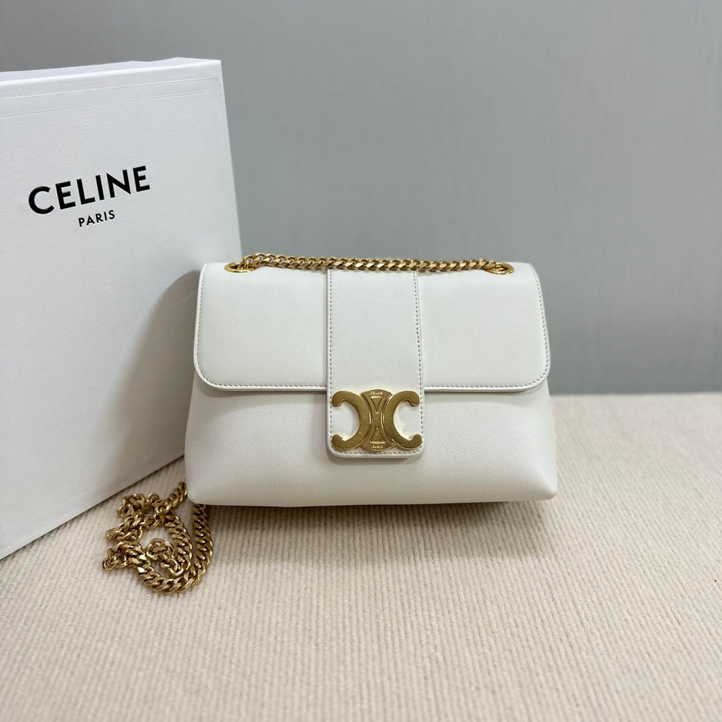 CELINE MEDIUM VICTOIRE BAG 25 IN WHITE SUPPLE CALFSKIN GOLD HARDWARE