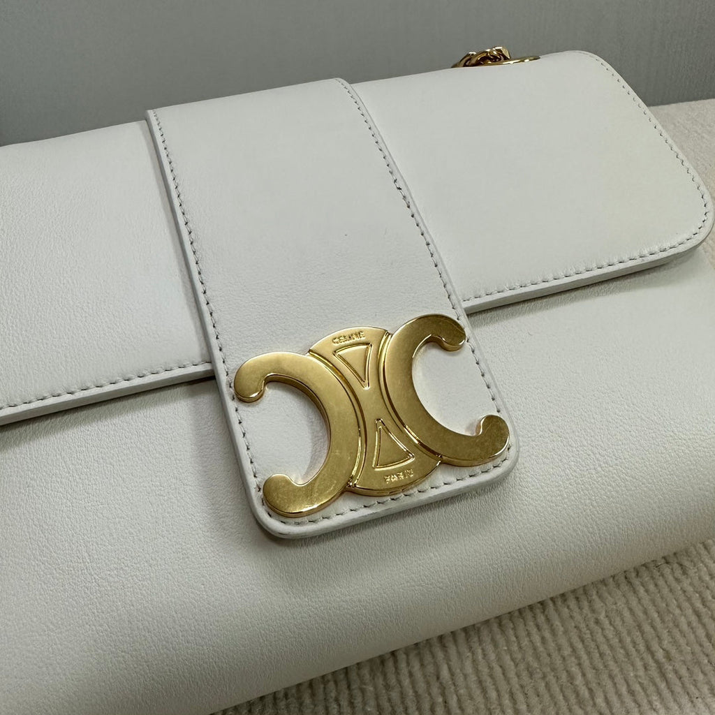 CELINE MEDIUM VICTOIRE BAG 25 IN WHITE SUPPLE CALFSKIN GOLD HARDWARE