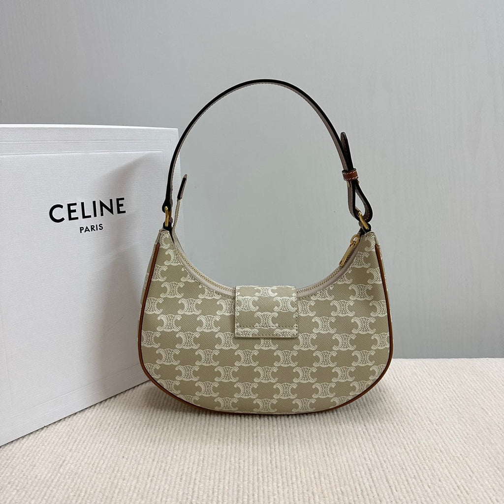 CELINE MEDIUM AVA BAG 23 IN BEIGE TRIOMPHE CANVAS GOLD LOGO