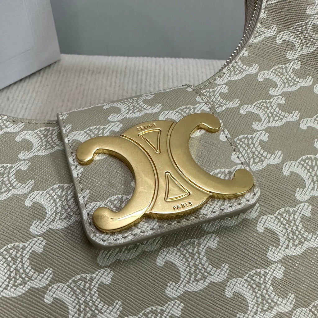 CELINE MEDIUM AVA BAG 23 IN BEIGE TRIOMPHE CANVAS GOLD LOGO