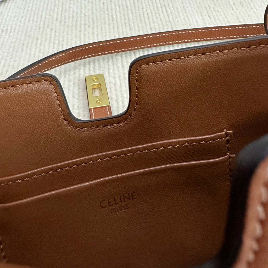 CELINE 16 STRAP POCHETTE 18 IN BRONZE ORANGE SUPPLE CALFSKIN GOLD HARDWARE