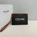 CELINE SMALL POUCH 25 IN BLACK TRIOMPHE CANVAS AND BROWN CALFSKIN WITH  PRINT