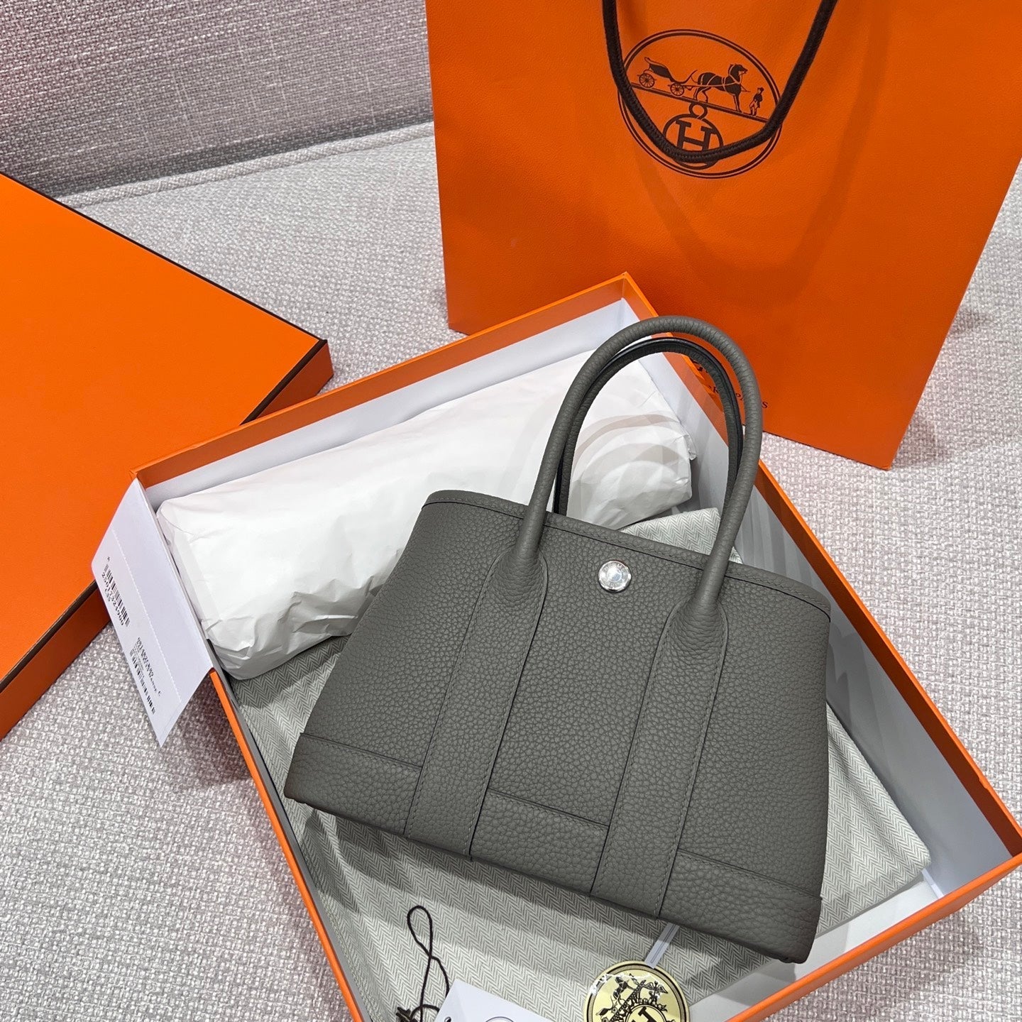 HERMES GARDEN PARTY 23CM IN GREY CALFSKIN