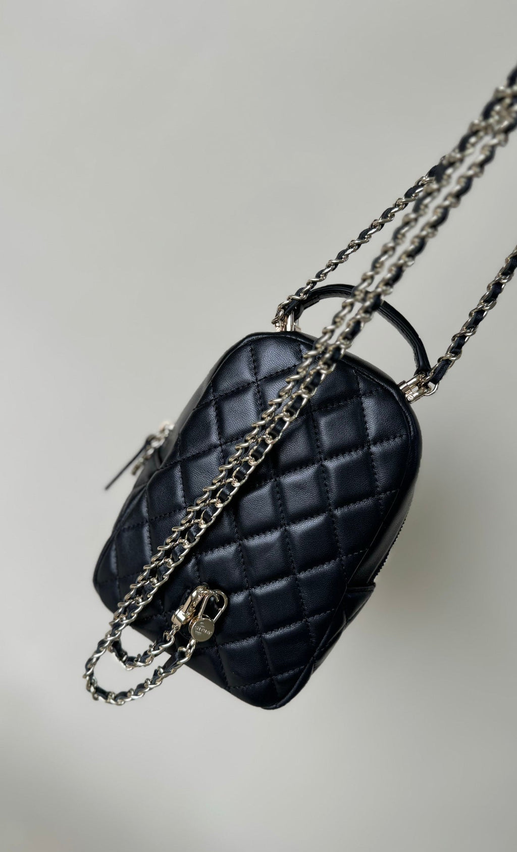 CHANEL MINI 18 BACKPACK BLACK LAMBSKIN LIGHT GOLD HARDWARE