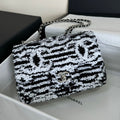CHANEL FLAP BAG 20 IN BLACK AND WHITE SEQUINS SILVER HARDWARE