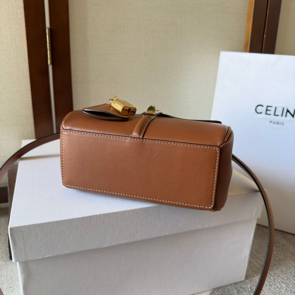 CELINE CLASSIQUE BAG 17 IN NUTMEG BROWN CALFSKIN GOLD HARDWARE