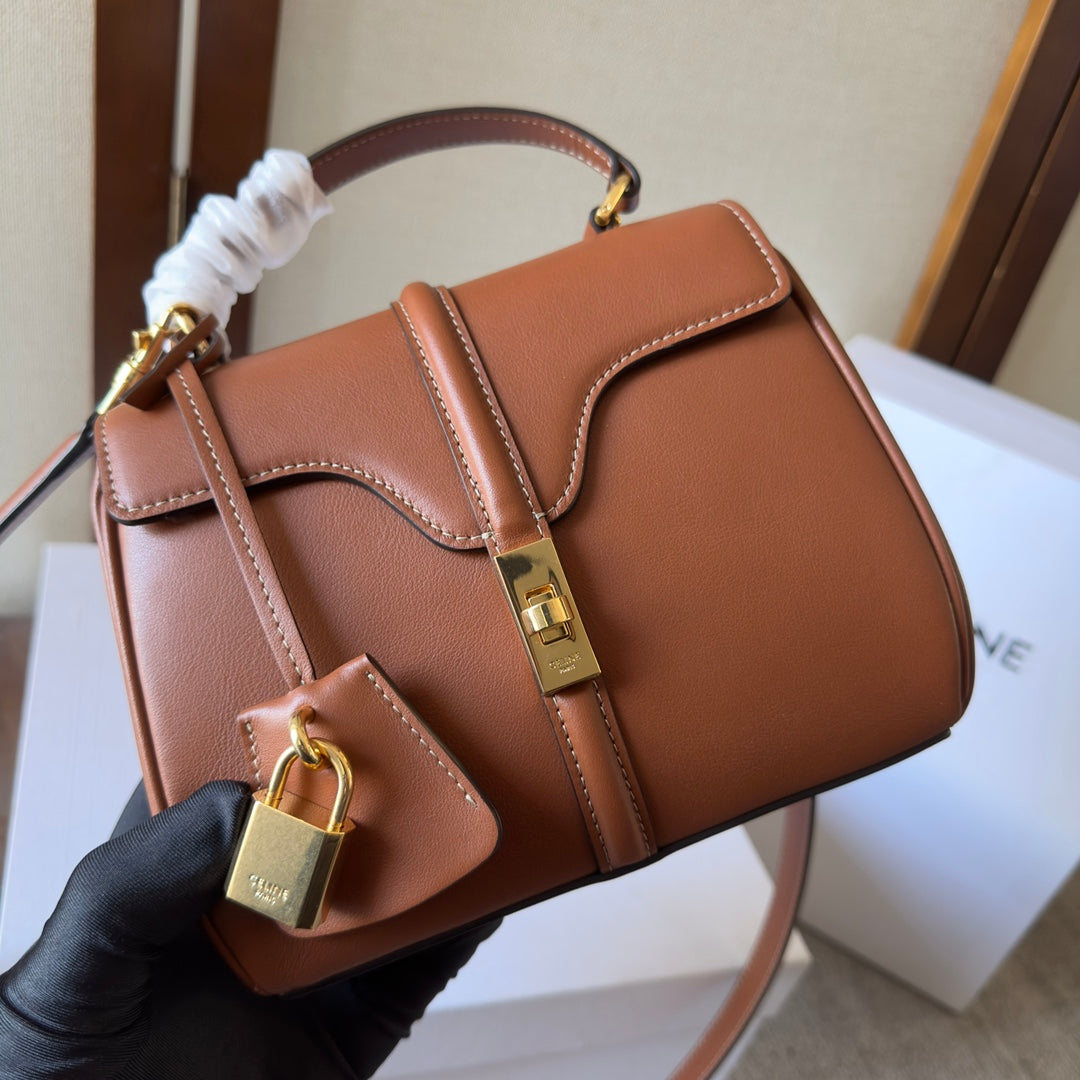 CELINE CLASSIQUE BAG 17 IN NUTMEG BROWN CALFSKIN GOLD HARDWARE