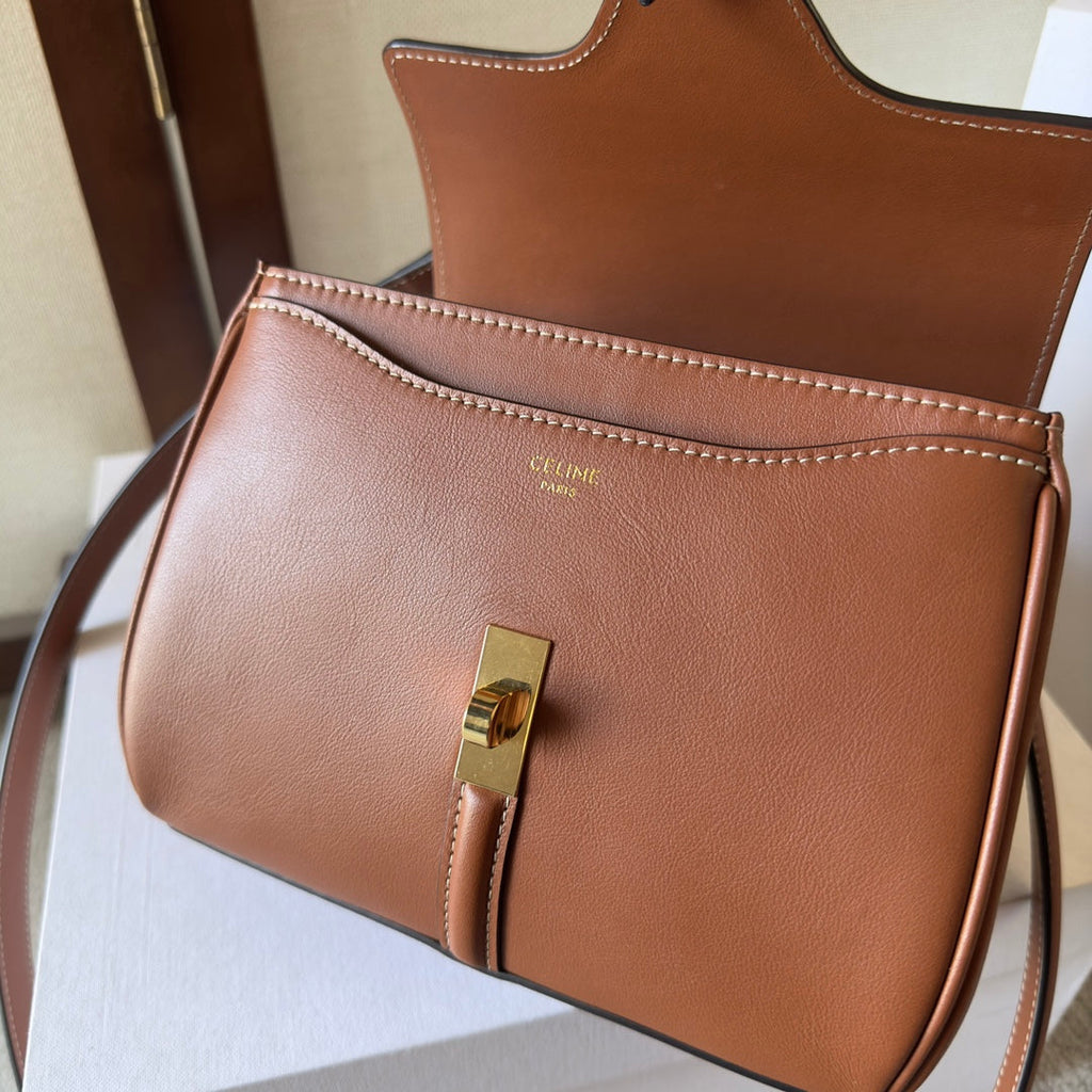 CELINE CLASSIQUE BAG 17 IN NUTMEG BROWN CALFSKIN GOLD HARDWARE