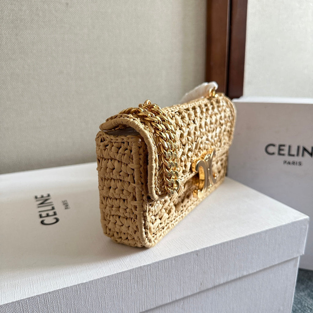 CELINE TRIOMPHE 20 IN BEIGE RAFFIA GOLD HARDWARE