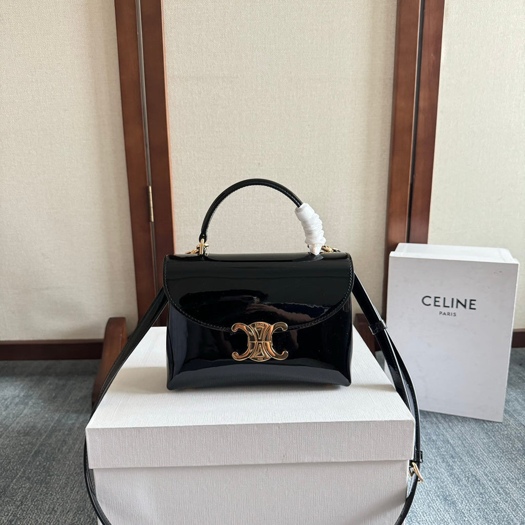 CELINE TEEN NINO BAG 20 IN BLACK GLOSSY CALFSKIN GOLD HARDWARE