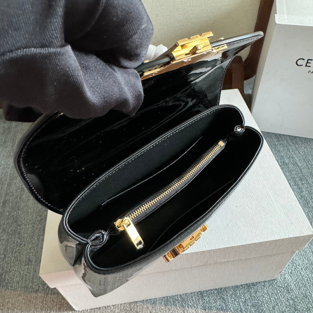 CELINE TEEN NINO BAG 20 IN BLACK GLOSSY CALFSKIN GOLD HARDWARE