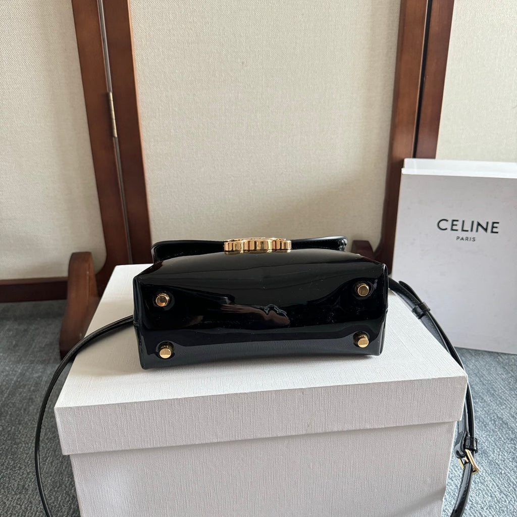 CELINE TEEN NINO BAG 20 IN BLACK GLOSSY CALFSKIN GOLD HARDWARE
