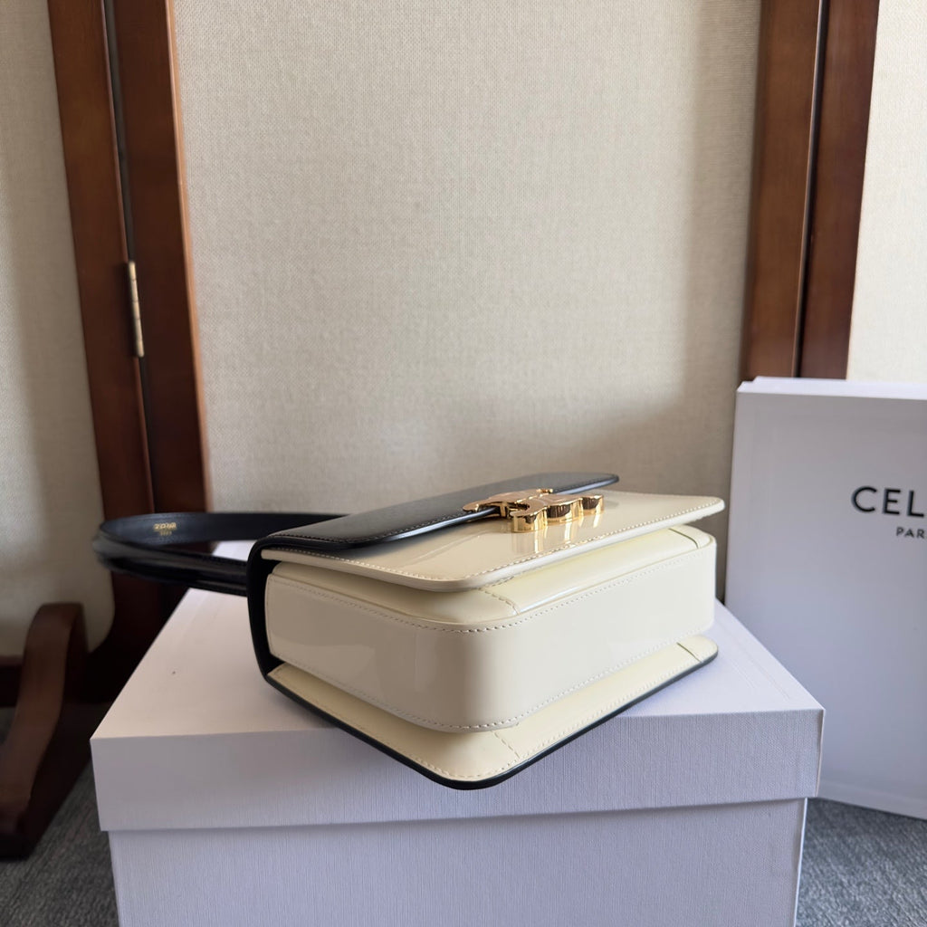 CELINE TEEN GARANCE BAG 18 IN BLACK AND WHITE PATENT CALFSKIN