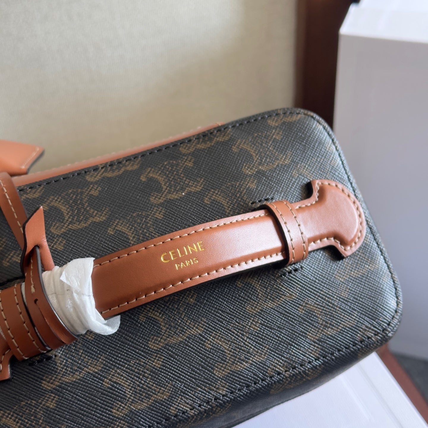 CELINE VANITY 18 IN BLACK TRIOMPHE CANVAS AND BROWN CALFSKIN GOLD HARDWARE
