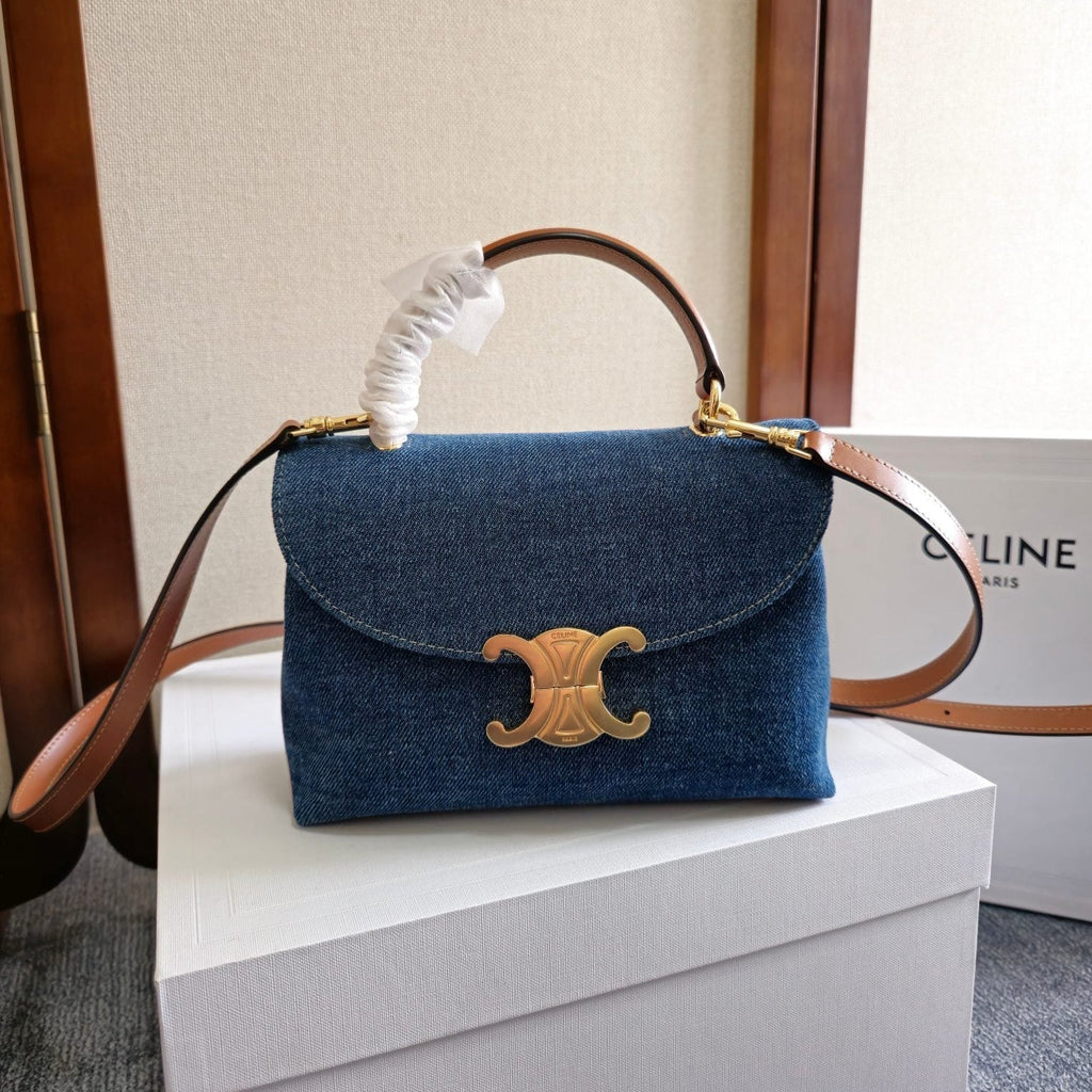 CELINE TEEN NINO BAG 20.5 IN DENIM TRIOMPHE KELLY