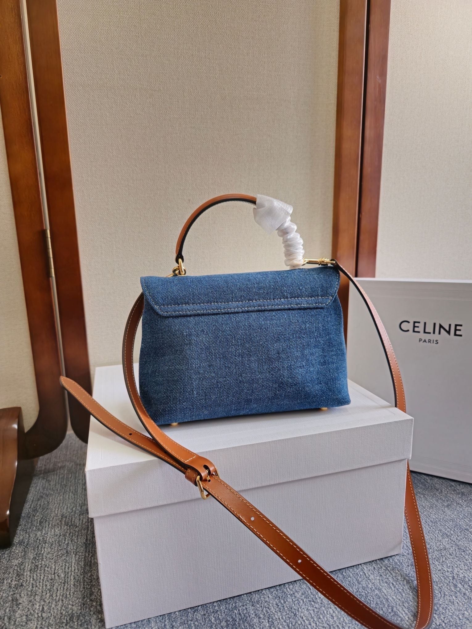 CELINE TEEN NINO BAG 20.5 IN DENIM TRIOMPHE KELLY