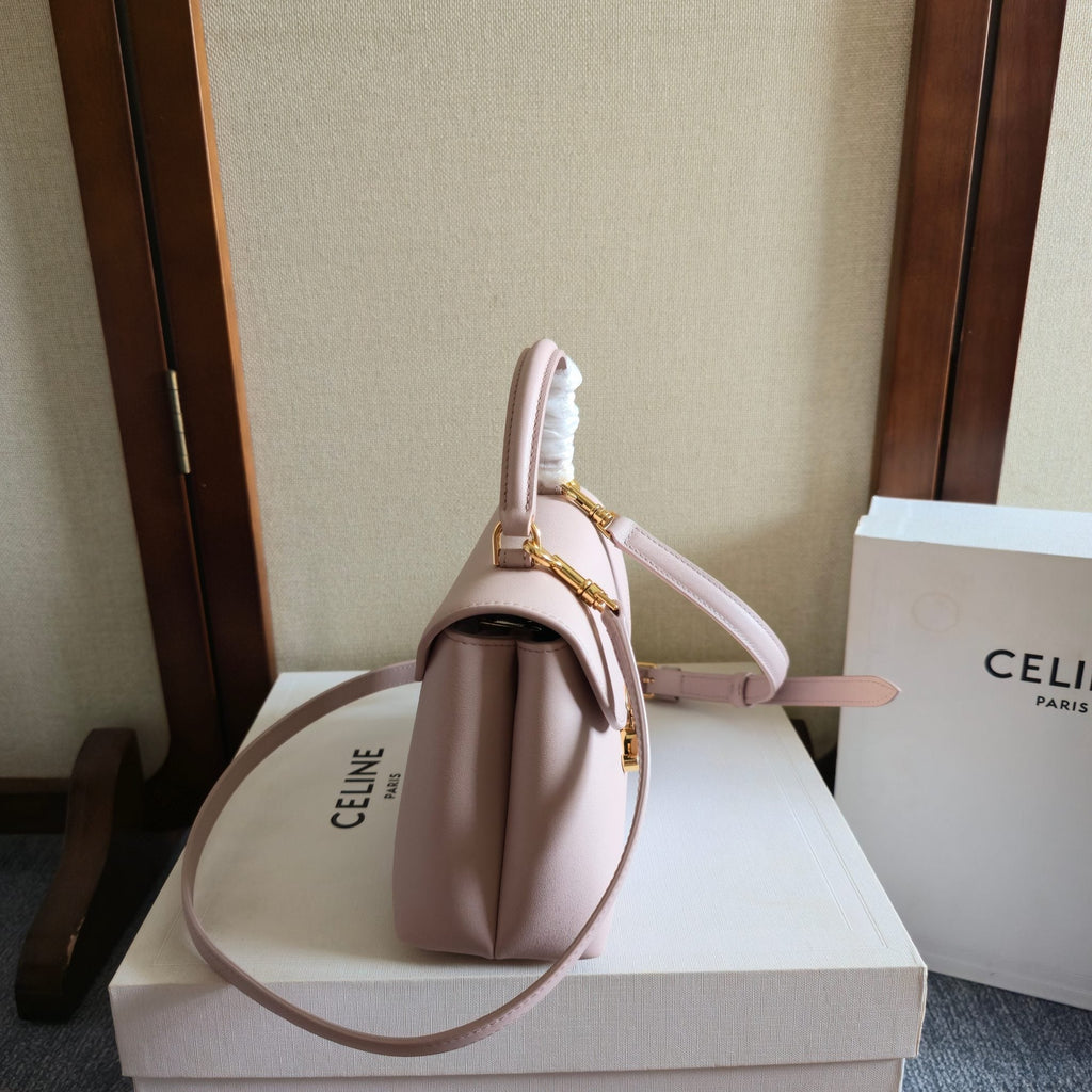 CELINE 25S NINO BAG 20MM IN LIGHT PINK GRAINED CALFSKIN GOLD HARDWARE